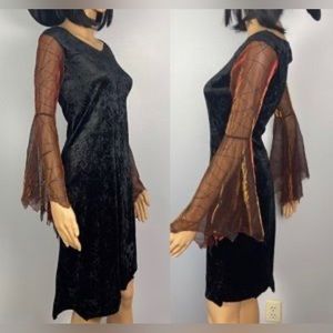 Womens SZ Md- Lg Velvet Witch Dress Sheer Bell sleeve Halloween costume